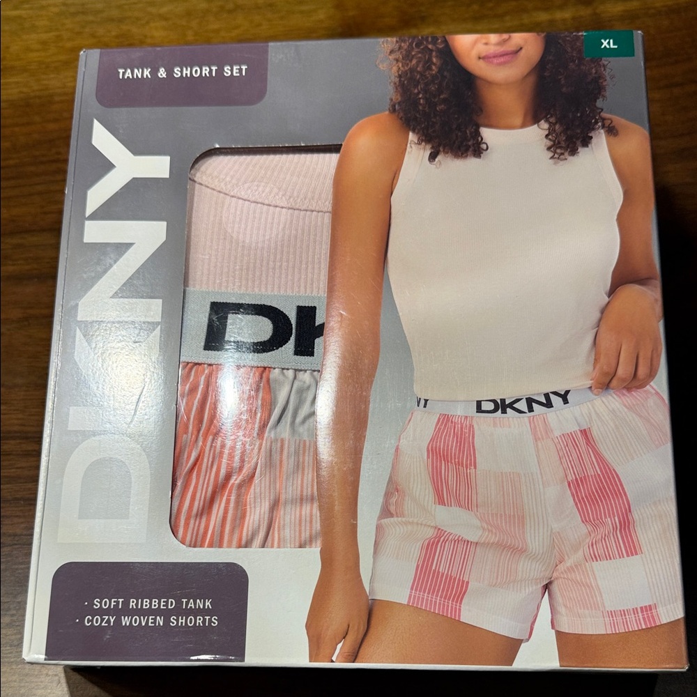 DKNY Pink and White Tank & Short Set